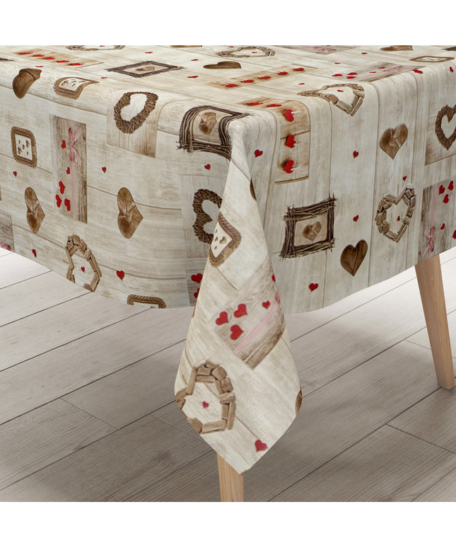 Wachstuch Tischdecke Holz Herzen