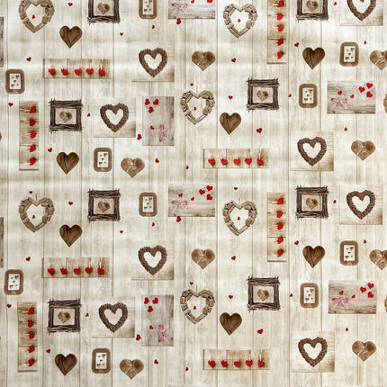 Wachstuch Tischdecke Holz Herzen