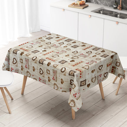 Wachstuch Tischdecke Holz Herzen