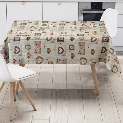 Wachstuch Tischdecke Holz Herzen