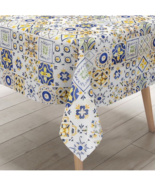 Wachstuch Tischdecke 191A Mosaik blau gelb Fliesen Portugal eckig rund oval