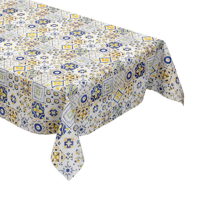 Wachstuch Tischdecke 191A Mosaik blau gelb Fliesen Portugal eckig rund oval