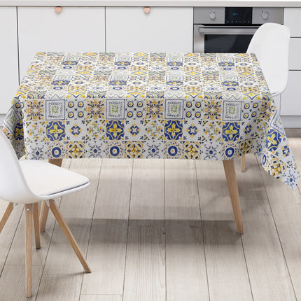 Wachstuch Tischdecke 191A Mosaik blau gelb Fliesen Portugal eckig rund oval