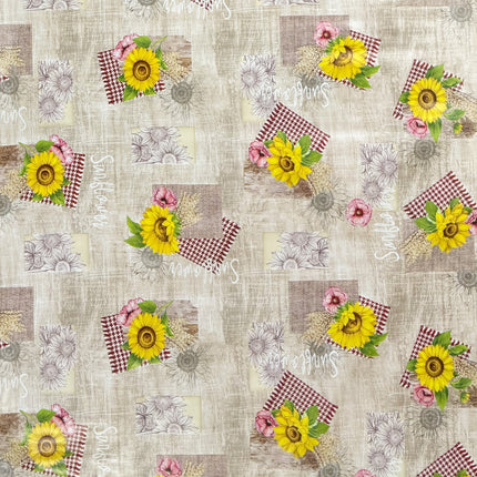 Wachstuch Tischdecke 199A Sonnenblumen Getreide auf Holz eckig rund oval