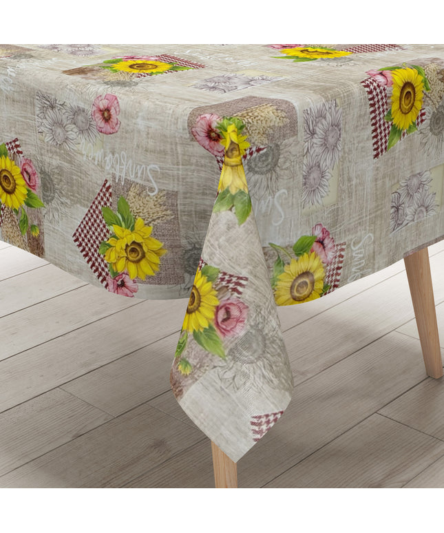 Wachstuch Tischdecke 199A Sonnenblumen Getreide auf Holz eckig rund oval