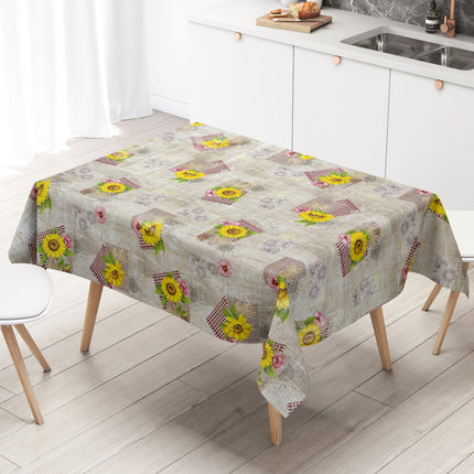 Wachstuch Tischdecke 199A Sonnenblumen Getreide auf Holz eckig rund oval