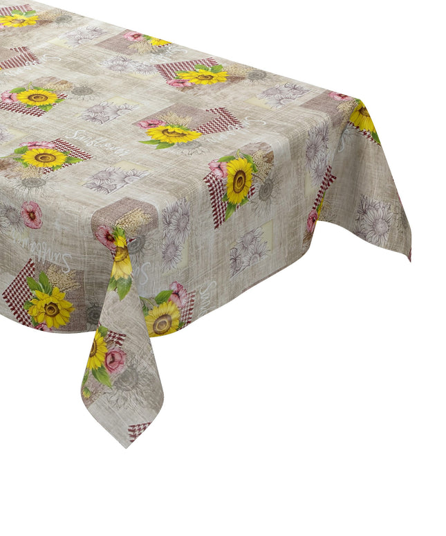 Wachstuch Tischdecke 199A Sonnenblumen Getreide auf Holz eckig rund oval