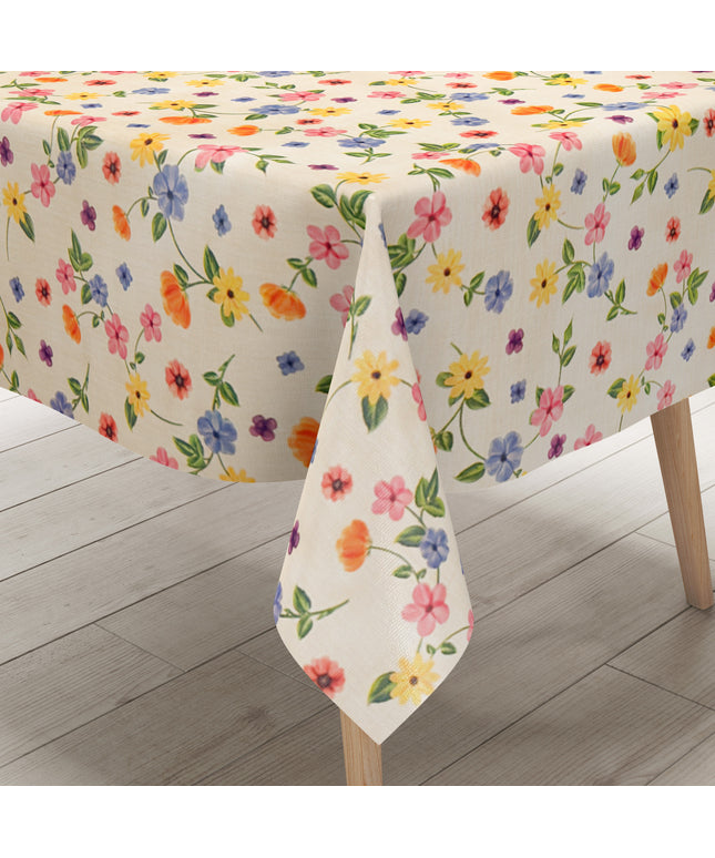 Wachstuch Tischdecke Blumenwiese beige