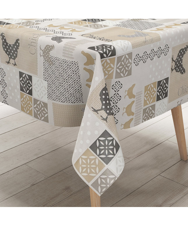 Wachstuch Tischdecke beige Hühner
