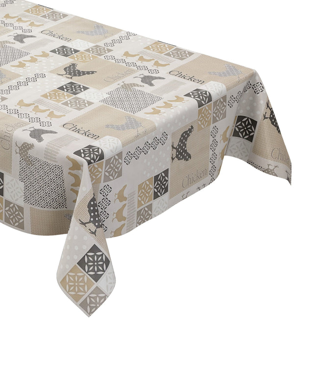 Wachstuch Tischdecke beige Hühner