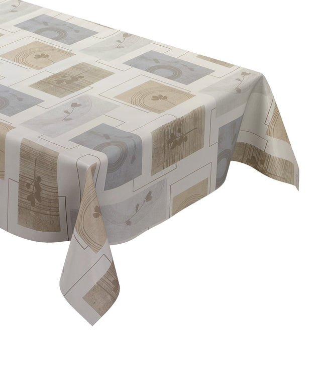 Wachstuch Tischdecke Modern Beige Grau – Grafisches Naturdesign mit Blättermotiv