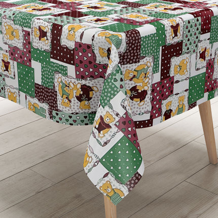 Wachstuch Tischdecke 4068-01 Teddy Kindermotiv grün rot eckig rund oval