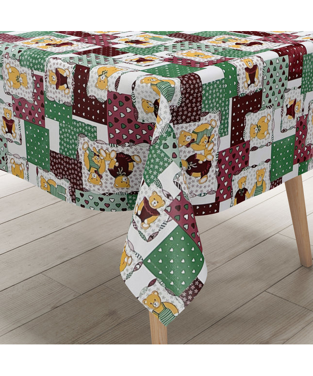 Wachstuch Tischdecke 4068-01 Teddy Kindermotiv grün rot eckig rund oval