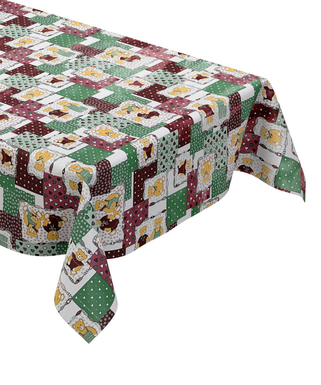Wachstuch Tischdecke 4068-01 Teddy Kindermotiv grün rot eckig rund oval