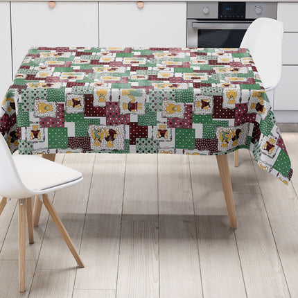 Wachstuch Tischdecke 4068-01 Teddy Kindermotiv grün rot eckig rund oval