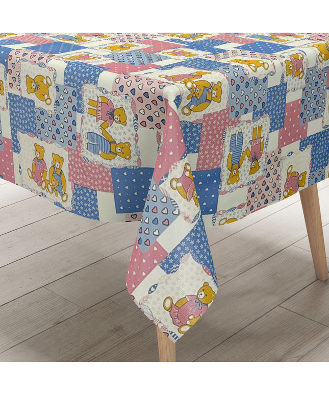 Wachstuch Tischdecke 4068-15 Teddy Kindermotiv rosa hellblau eckig rund oval