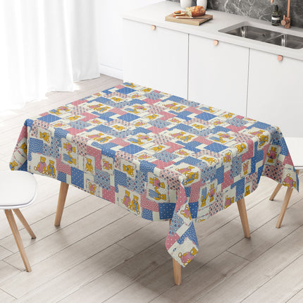 Wachstuch Tischdecke 4068-15 Teddy Kindermotiv rosa hellblau eckig rund oval