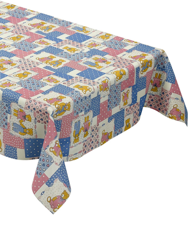 Wachstuch Tischdecke 4068-15 Teddy Kindermotiv rosa hellblau eckig rund oval