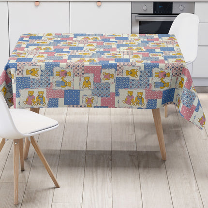 Wachstuch Tischdecke 4068-15 Teddy Kindermotiv rosa hellblau eckig rund oval