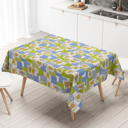 Wachstuch Tischdecke 4068-36 Teddy Kindermotiv hellgrün hellblau eckig rund oval