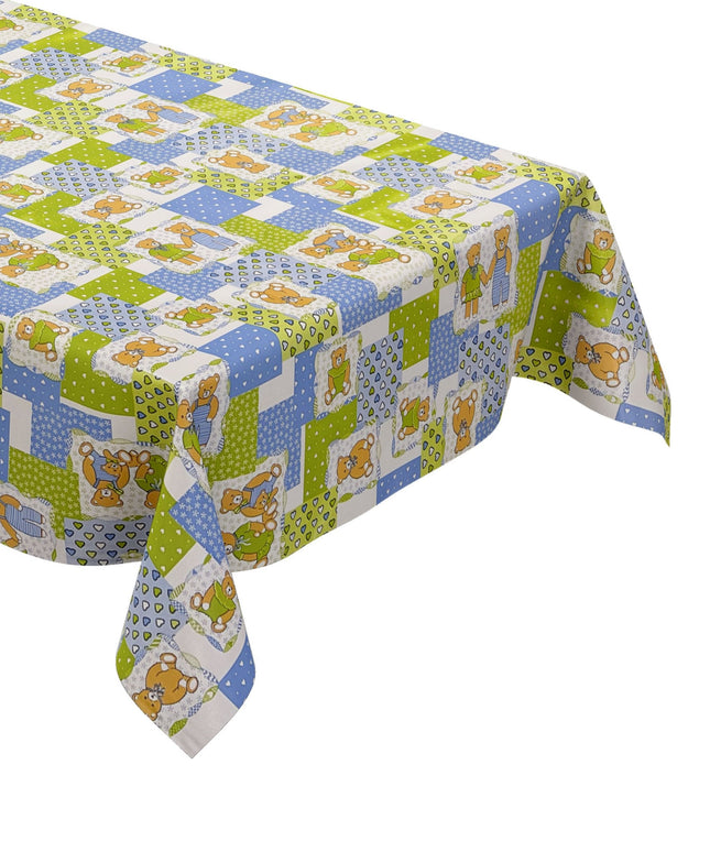 Wachstuch Tischdecke 4068-36 Teddy Kindermotiv hellgrün hellblau eckig rund oval
