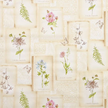 Wachstuch Tischdecke geprägt beige Blumen Dahlia Salbei