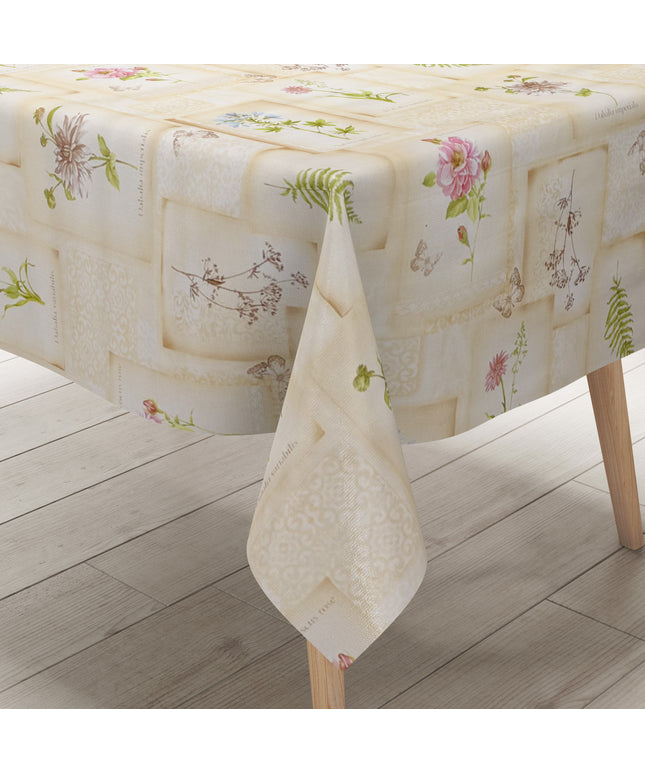 Wachstuch Tischdecke geprägt beige Blumen Dahlia Salbei