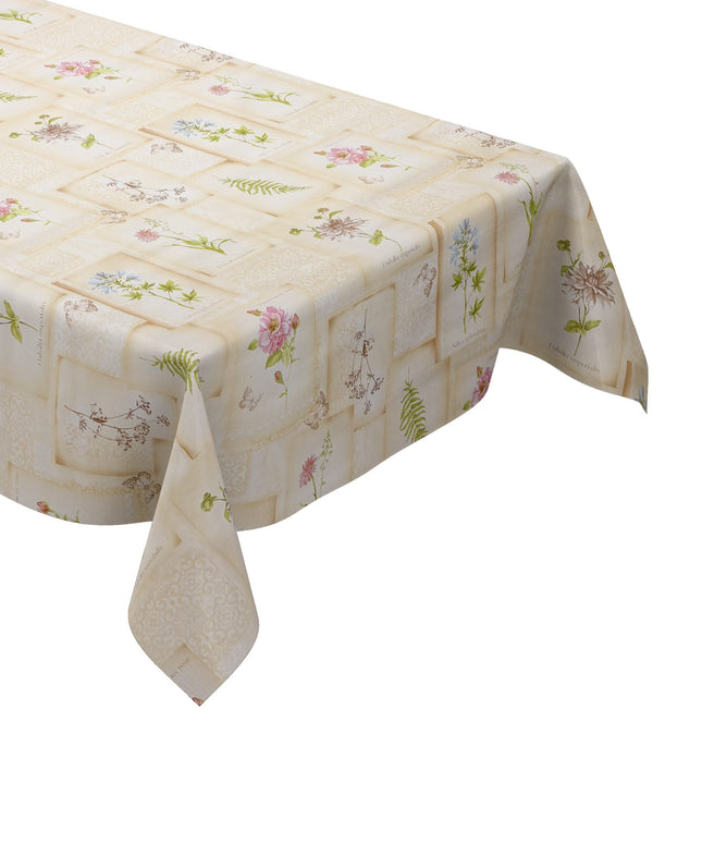 Wachstuch Tischdecke geprägt beige Blumen Dahlia Salbei