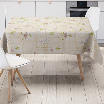 Wachstuch Tischdecke geprägt beige Blumen Dahlia Salbei