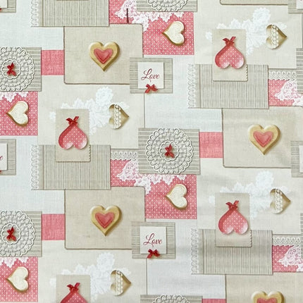 Wachstuch Tischdecke 558-1 Herzen Love rosa grau eckig rund oval