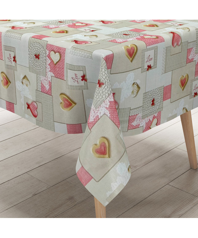 Wachstuch Tischdecke 558-1 Herzen Love rosa grau eckig rund oval