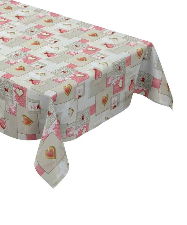 Wachstuch Tischdecke 558-1 Herzen Love rosa grau eckig rund oval