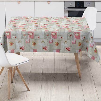 Wachstuch Tischdecke 558-1 Herzen Love rosa grau eckig rund oval