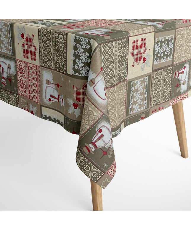 Baumwolltischdecke Weihnachten Advent ACEVINHO C-101 beige Schneemann klassik eckig rund oval