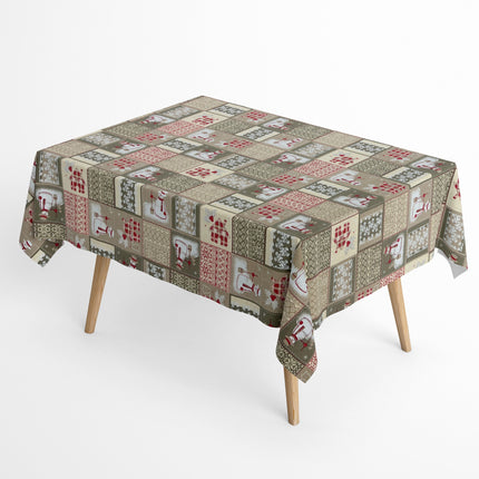 Baumwolltischdecke Weihnachten Advent ACEVINHO C-101 beige Schneemann klassik eckig rund oval