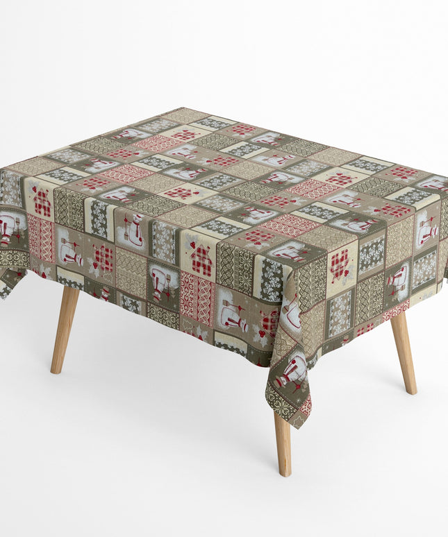 Baumwolltischdecke Weihnachten Advent ACEVINHO C-101 beige Schneemann klassik eckig rund oval