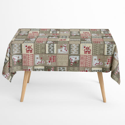 Baumwolltischdecke Weihnachten Advent ACEVINHO C-101 beige Schneemann klassik eckig rund oval