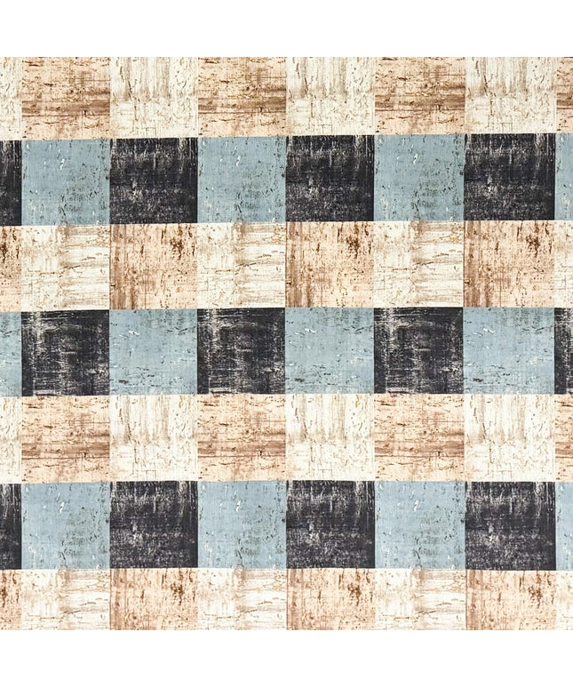 Baumwoll Tischdecke Quadrate blau beige