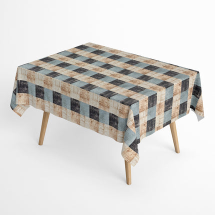 Baumwoll Tischdecke Quadrate blau beige