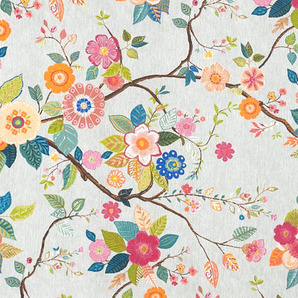 Jacquard Tischdecke aus beschichteter Baumwolle mit Fleckenschutz AMA02 grau retro Blumen - Größe, Form und Einfassung frei wählbar