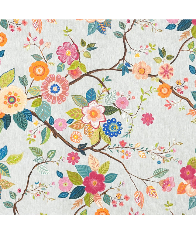 Jacquard Tischdecke aus beschichteter Baumwolle mit Fleckenschutz AMA02 grau retro Blumen - Größe, Form und Einfassung frei wählbar