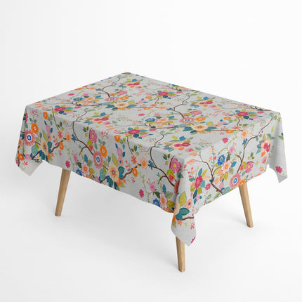 Jacquard Tischdecke aus beschichteter Baumwolle mit Fleckenschutz AMA02 grau retro Blumen - Größe, Form und Einfassung frei wählbar