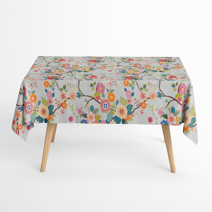 Jacquard Tischdecke aus beschichteter Baumwolle mit Fleckenschutz AMA02 grau retro Blumen - Größe, Form und Einfassung frei wählbar