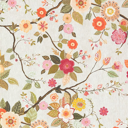Jacquard Tischdecke aus beschichteter Baumwolle mit Fleckenschutz AMA05 beige retro Blumen - Größe, Form und Einfassung frei wählbar