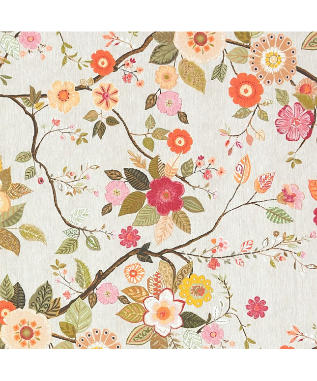 Jacquard Tischdecke aus beschichteter Baumwolle mit Fleckenschutz AMA05 beige retro Blumen - Größe, Form und Einfassung frei wählbar