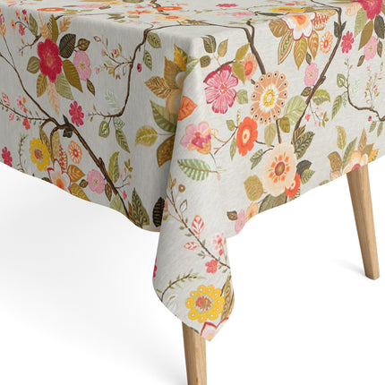 Jacquard Tischdecke aus beschichteter Baumwolle mit Fleckenschutz AMA05 beige retro Blumen - Größe, Form und Einfassung frei wählbar