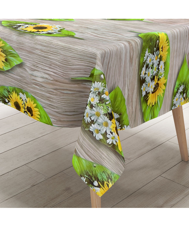 Wachstuch Tischdecke AN10 Sonnenblumen Margeriten Holz eckig rund oval