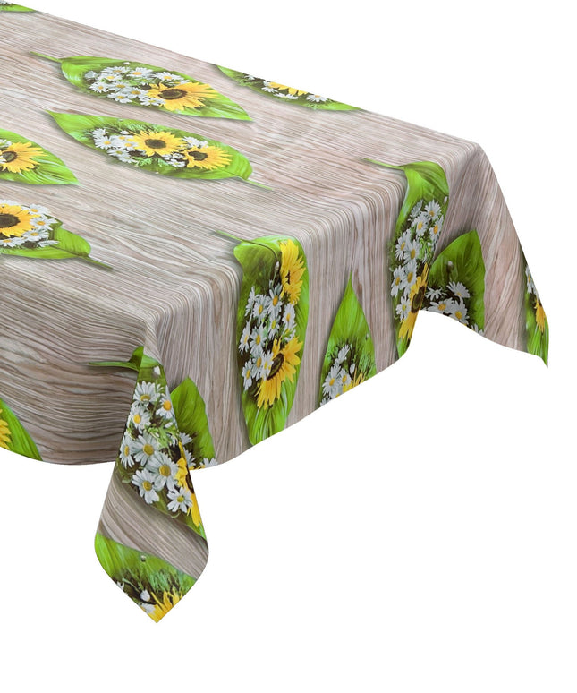 Wachstuch Tischdecke AN10 Sonnenblumen Margeriten Holz eckig rund oval