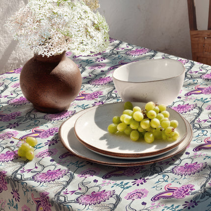 Jacquard Tischdecke aus beschichteter Baumwolle mit Fleckenschutz ARCHIE101 hellblau im Boho-Stil - Größe, Form und Einfassung frei wählbar