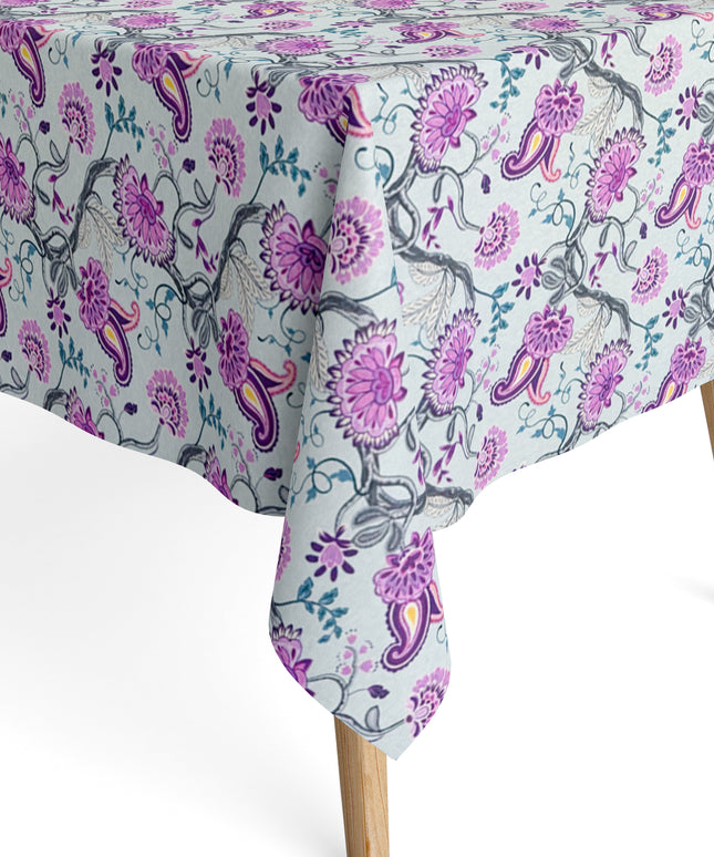 Jacquard Tischdecke aus beschichteter Baumwolle mit Fleckenschutz ARCHIE101 hellblau im Boho-Stil - Größe, Form und Einfassung frei wählbar